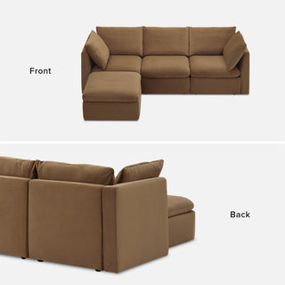 Macy 4 Seats Modular Sectional Sofa with Fully Removable Covers, Large Storage (Hazelnut Brown Velvet) [2nd Gen - Old Ottoman Version]