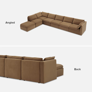 Macy 7 Seats Modular Sectional Sofa with Fully Removable Covers, Large Storage (Hazelnut Brown Velvet)