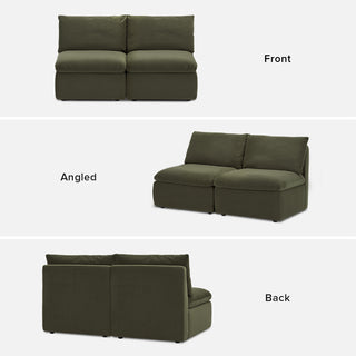 Macy Armless Sectional Sofa with Fully Removable Covers, Large Storage (Olive Green Velvet) [1st Gen]