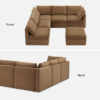Macy 6 Seats Modular Sectional Sofa with Fully Removable Covers, Large Storage (Hazelnut Brown Velvet) [2nd Gen]