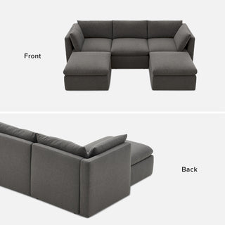 Macy 5 Seats Modular Sectional Sofa with Fully Removable Covers, Large Storage (Stone Gray)