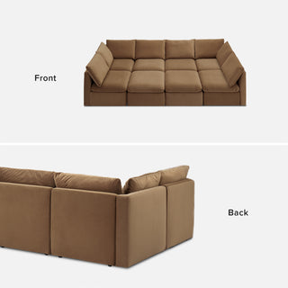 Macy Pit-Sectional Sofa with Fully Removable Covers, Large Storage (Hazelnut Brown Velvet) [2nd Gen]