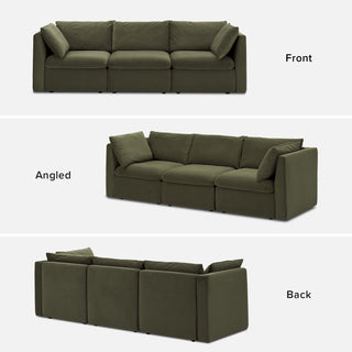 Macy 3 Seater Modular Sectional Sofa with Fully Removable Covers, Large Storage (Olive Green Velvet)