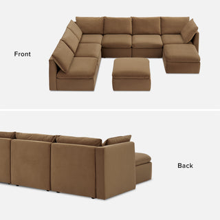 Macy 8 Seats Modular Sectional Sofa with Fully Removable Covers, Large Storage (Hazelnut Brown Velvet) [2nd Gen]