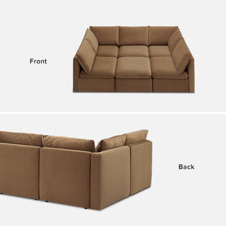 Macy Pit-Sectional Sofa with Fully Removable Covers, Large Storage (Hazelnut Brown Velvet) [2nd Gen]