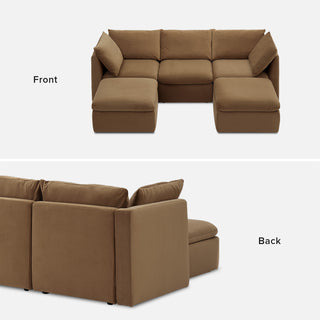 Macy 5 Seats Modular Sectional Sofa with Fully Removable Covers, Large Storage (Hazelnut Brown Velvet) [2nd Gen]