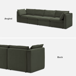 Macy 4 Seats Modular Sectional Sofa with Fully Removable Covers, Large Storage (Olive Green Velvet)