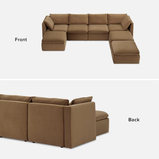 Macy 7 Seats Modular Sectional Sofa with Fully Removable Covers, Large Storage (Hazelnut Brown Velvet)