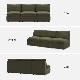 Macy Armless Sectional Sofa with Fully Removable Covers, Large Storage (Olive Green Velvet) [1st Gen]