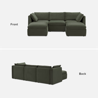 Macy 5 Seats Modular Sectional Sofa with Fully Removable Covers, Large Storage (Olive Green Velvet)