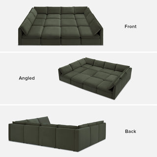 Macy Pit-Sectional Sofa with Storage, Olive Green Velvet