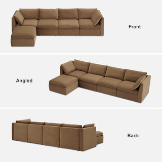 Macy 5 Seats Modular Sectional Sofa with Fully Removable Covers, Large Storage (Hazelnut Brown Velvet)