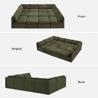 Macy Pit-Sectional Sofa with Storage, Olive Green Velvet