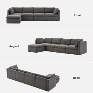 Macy 5 Seats Modular Sectional Sofa with Fully Removable Covers, Large Storage (Stone Gray)