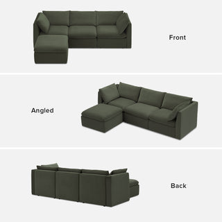 Macy 4 Seats Modular Sectional Sofa with Fully Removable Covers, Large Storage (Olive Green Velvet)