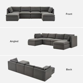 Macy 6 Seats Modular Sectional Sofa with Fully Removable Covers, Large Storage Oversized Modern Cloud Couch (Stone Gray)