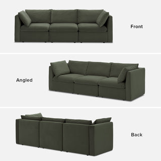 Macy 3 Seater Modular Sectional Sofa with Fully Removable Covers, Large Storage (Olive Green Velvet)