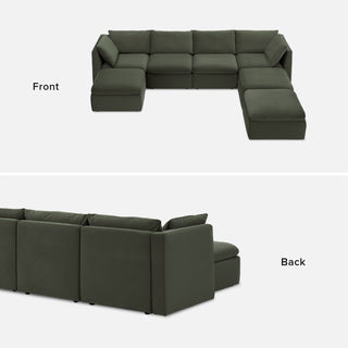 Macy 7 Seats Modular Sectional Sofa with Fully Removable Covers, Large Storage (Olive Green Velvet)