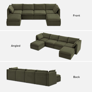 Macy 6 Seats Modular Sectional Sofa with Fully Removable Covers, Large Storage (Olive Green Velvet)