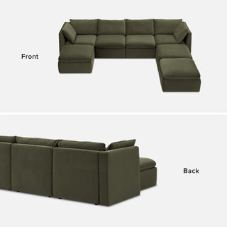 Macy 7 Seats Modular Sectional Sofa with Fully Removable Covers, Large Storage (Olive Green Velvet)