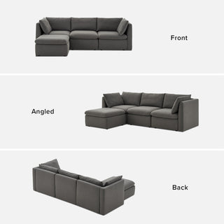 Macy 4 Seats Modular Sectional Sofa with Fully Removable Covers, Large Storage Oversized Modern Cloud Couch (Stone Gray)