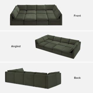 Macy Pit-Sectional Sofa with Storage, Olive Green Velvet