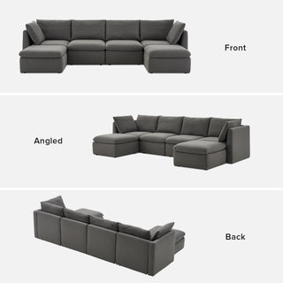 Macy 6 Seats Modular Sectional Sofa with Fully Removable Covers, Large Storage (Stone Gray) [2nd Gen]