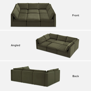 Macy Pit-Sectional Sofa with Storage, Olive Green Velvet