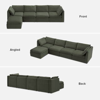 Macy 5 Seats Modular Sectional Sofa with Fully Removable Covers, Large Storage (Olive Green Velvet)