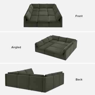 Macy Pit-Sectional Sofa with Storage, Olive Green Velvet