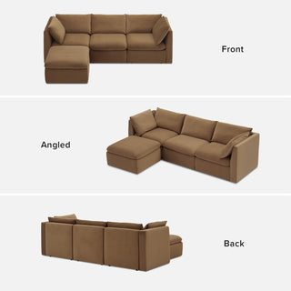 Macy 4 Seats Modular Sectional Sofa with Fully Removable Covers, Large Storage (Hazelnut Brown Velvet)