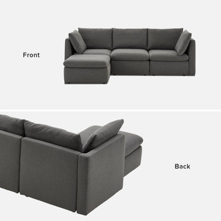 Macy 4 Seats Modular Sectional Sofa with Fully Removable Covers, Large Storage (Stone Gray) [2nd Gen - Old Ottoman Version]