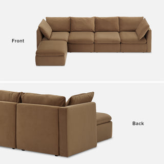 Macy 5 Seats Modular Sectional Sofa with Fully Removable Covers, Large Storage (Hazelnut Brown Velvet) [2nd Gen]
