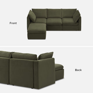 Macy 4 Seats Modular Sectional Sofa with Fully Removable Covers, Large Storage (Olive Green Velvet) [2nd gen]