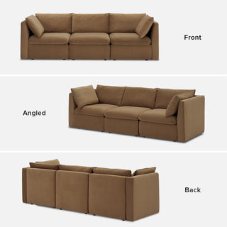 Macy 3 Seater Modular Sectional Sofa with Fully Removable Covers, Large Storage (Hazelnut Brown Velvet)