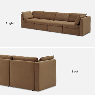 Macy 4 Seats Modular Sectional Sofa with Fully Removable Covers, Large Storage (Hazelnut Brown Velvet)