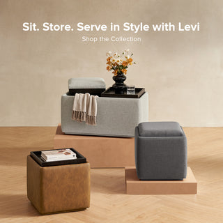 Levi Storage Tray Ottoman, Light Gray