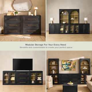 Blake 4 Piece Entertainment Center with Storage Black Oak