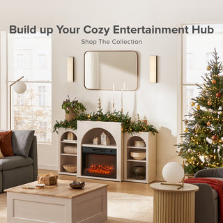 Blake 59" Electric Fireplace Mantel TV Stand + Coffee Table, White Oak