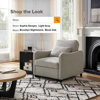 Sophie chair styled in a room, Light Gray Fabric
