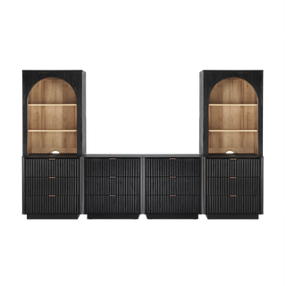 Brooklyn U Shape Dresser Entertainment Center in Black Oak, full media wall front view