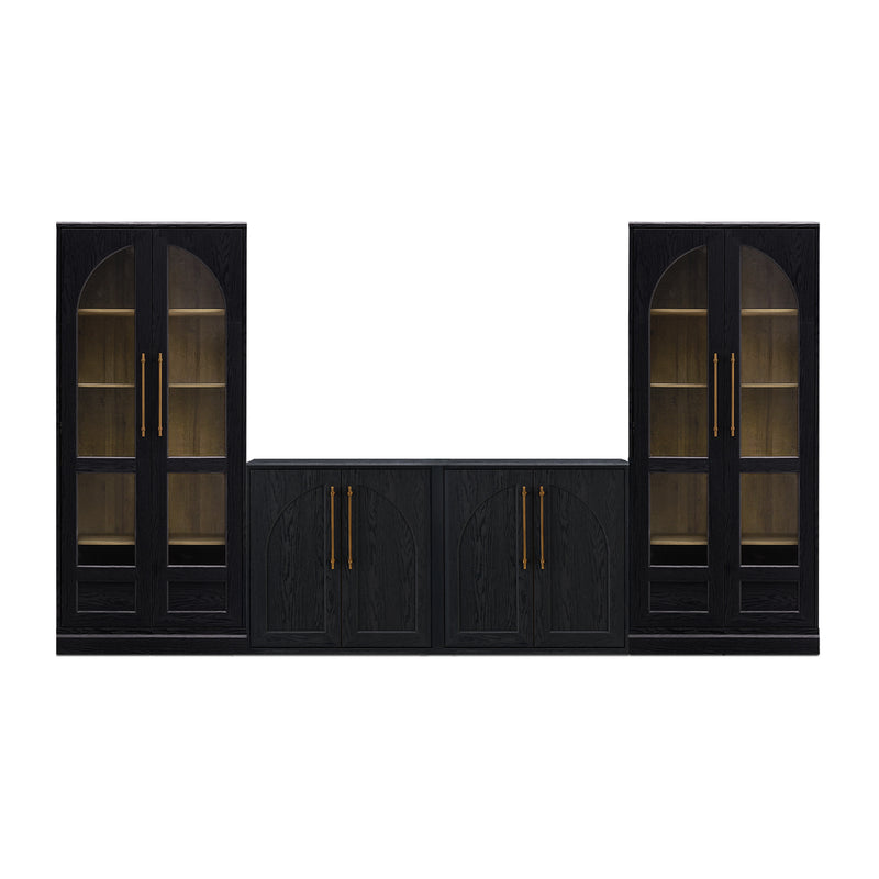 Blake 4 Piece Entertainment Center with Storage, Arched TV Cabinet with Tall Arched Display Cabinets