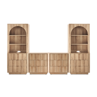 Brooklyn U Shape Dresser Entertainment Center in Golden Oak, full media wall front view