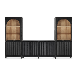 Brooklyn U Shape Cabinet Entertainment Center in Black Oak, full media wall front view