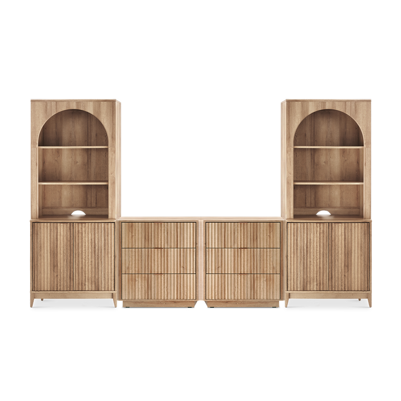 Brooklyn 4 Piece Entertainment Center with Storage, Dresser TV Stand with Hut Cabinets