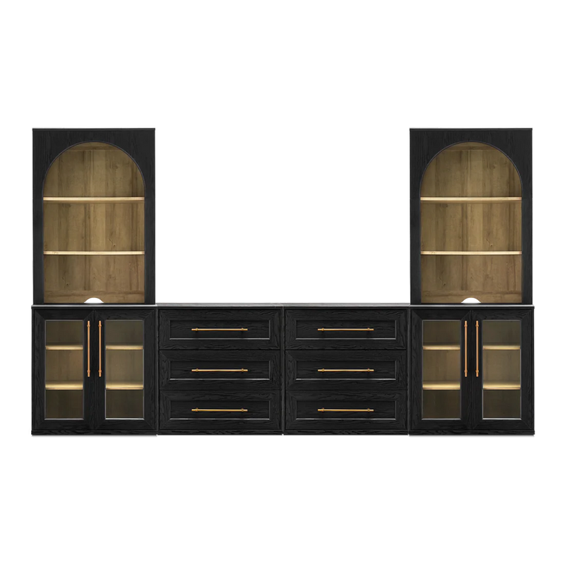 Blake 4 Piece Entertainment Center with Storage, Dresser TV Stand with Acrylic Cabinet Bookshelves