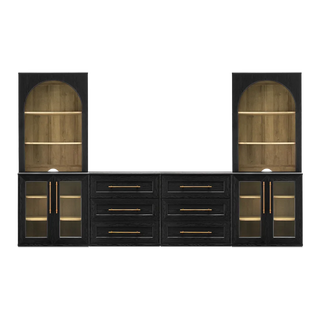 Blake Dresser TV Stand with Acrylic Cabinet Bookshelves, Black Oak - base