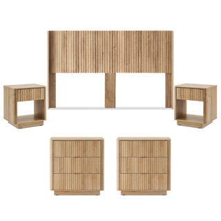 Brooklyn 5 Piece Bedroom Set, King Golden Oak, full five-piece set front view