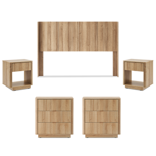 Brooklyn 5 Piece Bedroom Set, Queen Golden Oak, full five-piece set front view