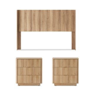 Brooklyn 3 Piece Bedroom Set, Queen Golden Oak, full three-piece set front view